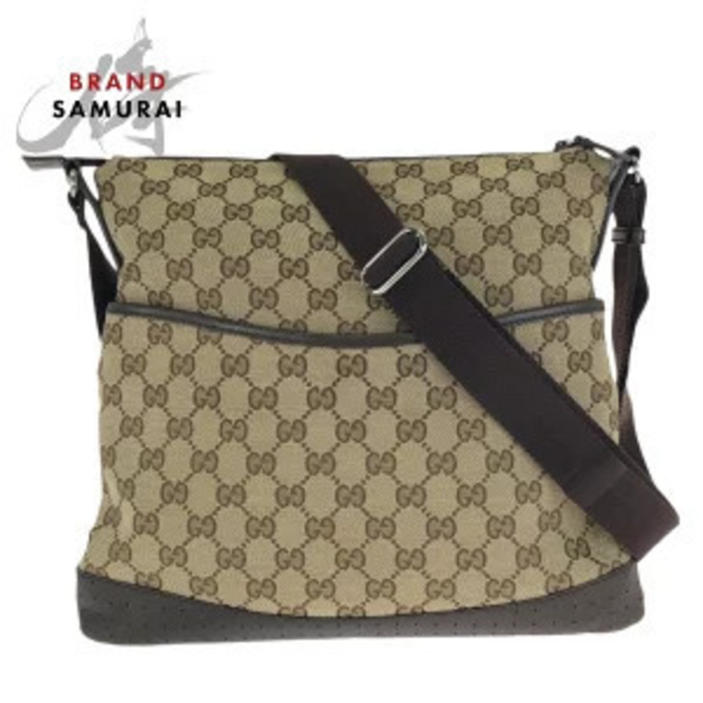 Gucci beige brown GG canvas leather shoulder bag messenger